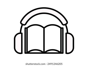 Black icon of headphones with book representing audio book