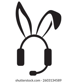 black icon of headphones with a microphone with rabbit ears which means support service	
