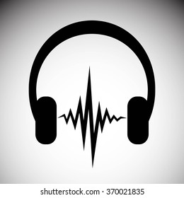 black icon of headphones with sound impulse. EPS 8