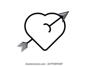 Black icon of heart with arrow