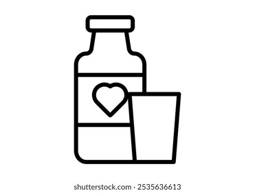 Black icon of heart medicine bottle with glass