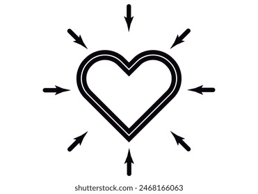 Black icon of heart surrounded by arrows representing generosity
