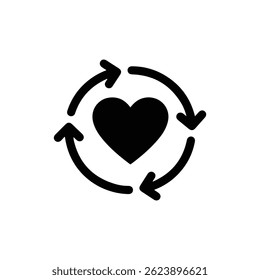 Black Icon of Heart with Two Arrows in Circular Flow Inside