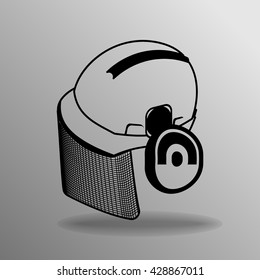black icon helmet on the grey background
