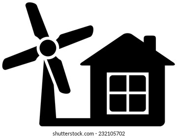 black icon with home and wind mill silhouette