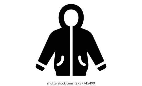 A black icon of a hooded windbreaker jacket, representing lightweight protective outerwear designed for wind and light weather conditions.