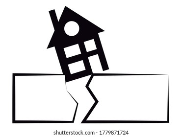 Black Icon House Falling Down Crack Stock Vector (Royalty Free ...