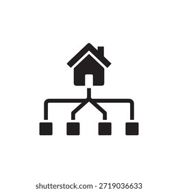Un icono negro de una casa con una silueta de diagrama de flujo