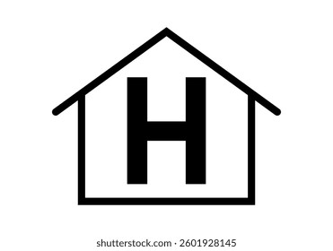 Black icon of a house with an H for hotel