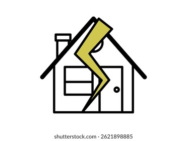 Black icon of a house with a lightning bolt due to a power outage