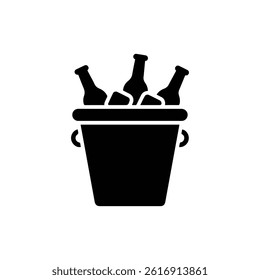 Black Icon of Ice Bucket with Bottles for Drinks and Parties