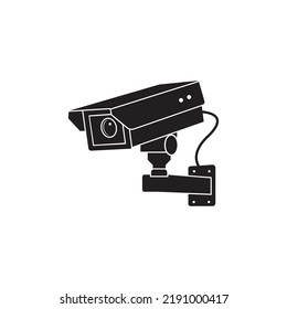 Icono negro para cámara cctv aislada en fondo blanco