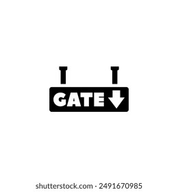 Black icon indicating a downward arrow and the word GATE, symbolizing an entry or access point.