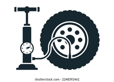 black icon inflate a car tire. flat vector illustration.