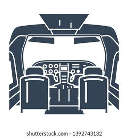black icon interior of cockpit private airplane, instrument panel