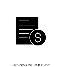 Black icon of an invoice with a dollar sign.