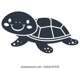 black icon of a kind turtle character. sea animal. flat vector illustration