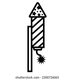 icono negro lanza fuegos artificiales sobre un palo. mecha ardiente. ilustración vectorial plana.