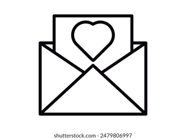 Black icon of letter envelope with love letter