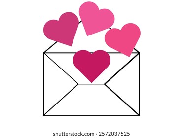 Black icon of letter envelope with red love letter hearts