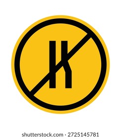 Ícone preto da letra K dentro de um círculo amarelo com uma linha diagonal