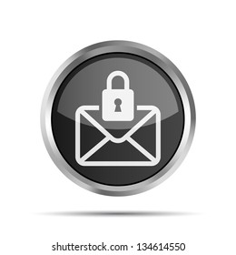 Black icon with letter and lock on a white background