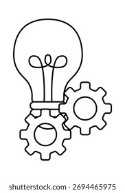 Black icon of a light bulb with gears of idea development
