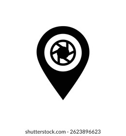 Black Icon of Location Pin with Camera Shutter Inside