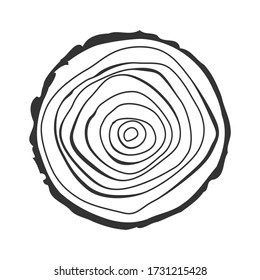 Black icon of log isolated on white background. Cross section of the tree. 