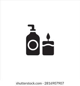 Black icon of a lotion bottle and a lit candle pump dispenser cosmetic bottle
