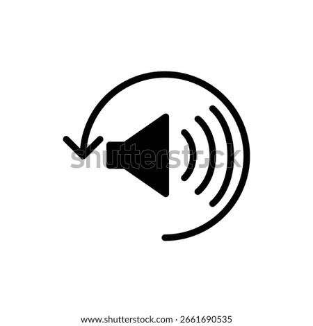 Black icon of low noise level with volume reduction and quiet speaker symbol