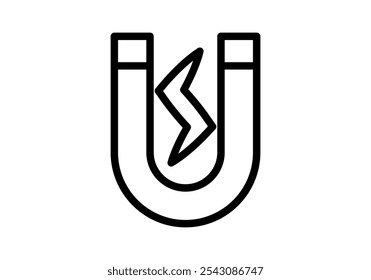 Black icon of magnet with electromagnet lightning bolt