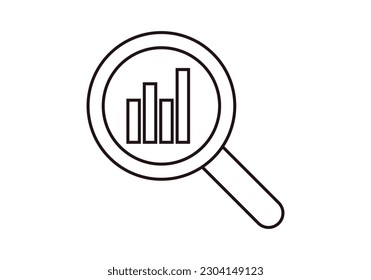 Black icon of magnifying glass observing a graph.