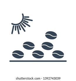 black icon of making coffee beans, sun drying process, sunlight