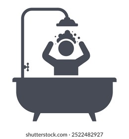 black icon man in bath. wash in shower.