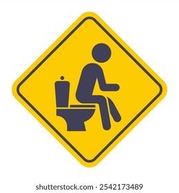 Black icon man sitting on toilet. Yellow sign on door.