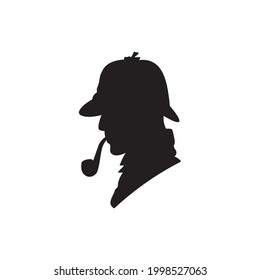 Black icon of man smoking pipe, detective. Vector illustration eps 10