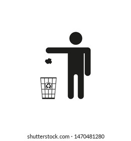 black icon man and trash can, vector illustration