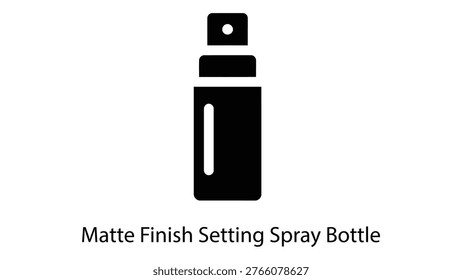 A black icon of a matte finish setting spray bottle, representing long lasting makeup hold with a matte effect, isolated on a white background.