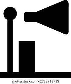 Icono negro de un megáfono montado en un soporte, que representa anuncios, transmisión, gritos o Dirección pública.