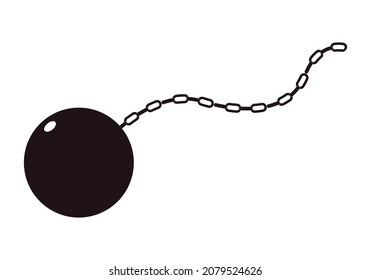 Black icon of metal ball with prisoner chain.