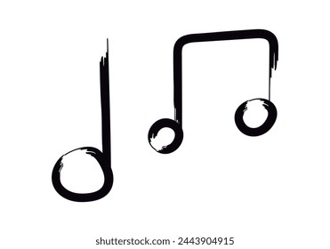 Black icon of musical notes made with brush stroke.