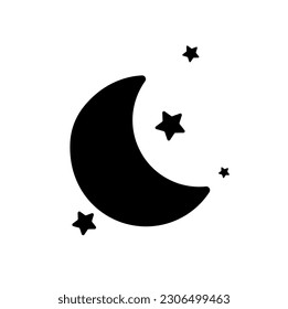 Icono negro de la luna nocturna con estrellas. Símbolo del ciclo lunar. Estadio de luna llena, media luna. ilustración vectorial
