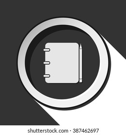 black icon - notepad with pencil and white stylized shadow