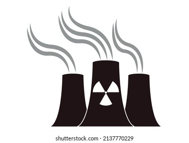 Icono negro de una planta nuclear sobre fondo blanco.