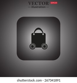 Black icon on a gray background. Gray square with rounded corners. bag on wheels , web icon. vector design