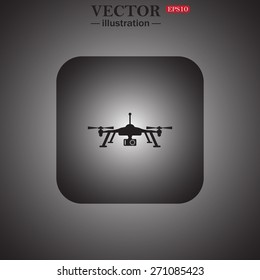 Black icon on a gray background. Gray square with rounded corners.  Quadrocopter. icon. vector design