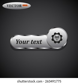 Black icon on metal buttons for websites. Dark background with shadow. Your text. Toothed setting controls via wi-fi network, vector illustration, EPS 10