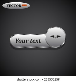 Black icon on metal buttons for websites. Dark background with shadow. Your text. Two surveillance cameras, vector illustration, EPS 10