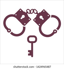 Black icon on white background handcuffs and key from it. vector illustration